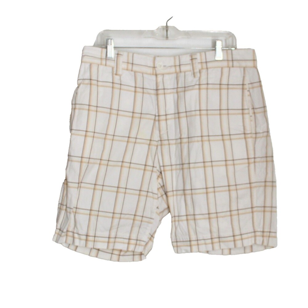Chase Edwards Men's 34 Golf Shorts Plaid Brown White Beige